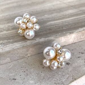 Anthropologie Crystal Pearl Cluster Post Earrings